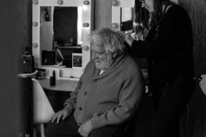 Simon Russell Beale sits backstage getting ready.
