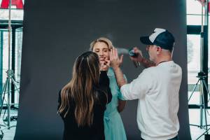 Celinde Schoenmaker has her hair and make up retouched