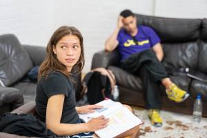 Isobel Akuwudike and John Macmillan in rehearsal