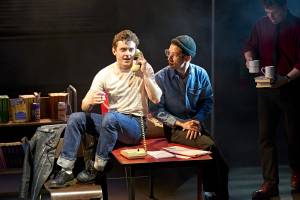 Jhon Lumsden (Mark), Matthew Durkan (Mike) and Chris Jenkins (Gethin) in Pride at the National Theatre. Photo credit Manuel Harlan